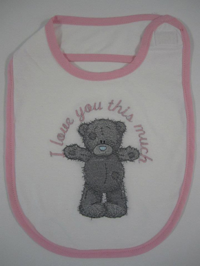 baby bib embroidered with teddy bear design